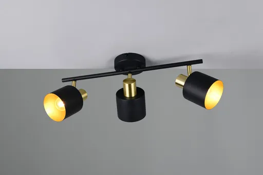 Plafoniera Eva, TRIO, 53.5x10x19 cm, 10W, 3x E14, metal, negru/auriu