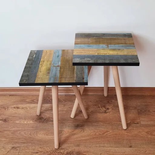 Set masute 2 piese, Hanah Home, 2Shp2, Maro / Gri / Camel / Albastru