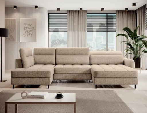 Coltar extensibil dreapta 4 locuri ELTAP, RT-20AUB, Berrto, 306x165x100 cm, lemn/poliester, bej inchis