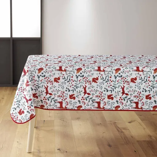 Față de masă cu tematică de pădure, cu finisaj rezistent la pete