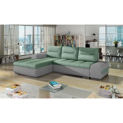 Coltar extensibil stanga 4 locuri ELTAP, Ov45, Ottavio, 275x180x85 cm, lemn/poliester, verde menta/gri inchis