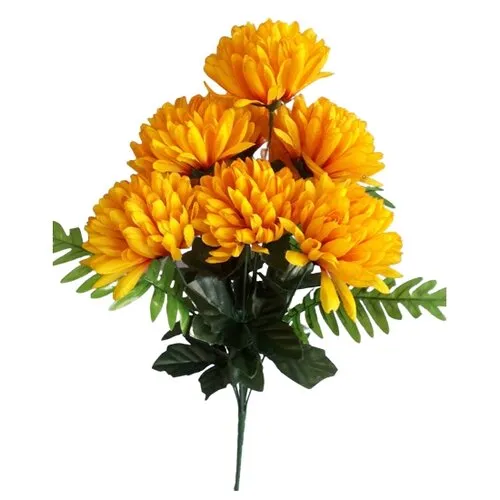 Buchet artificial de Crizanteme, galben închis, înălțime 58 cm, galben