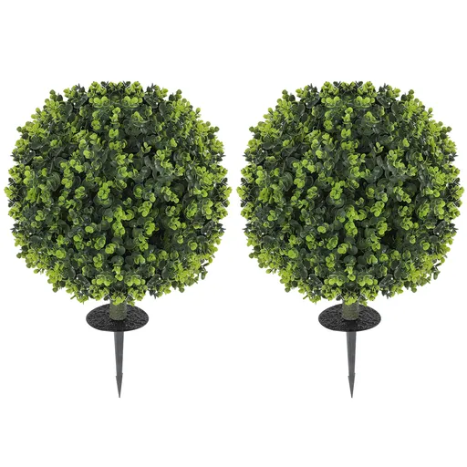 HOMCOM Set 2 Plante Artificiale de Buxus de 40 cm cu Tija Integrată pentru Interior și Exterior, Verde | Aosom Romania