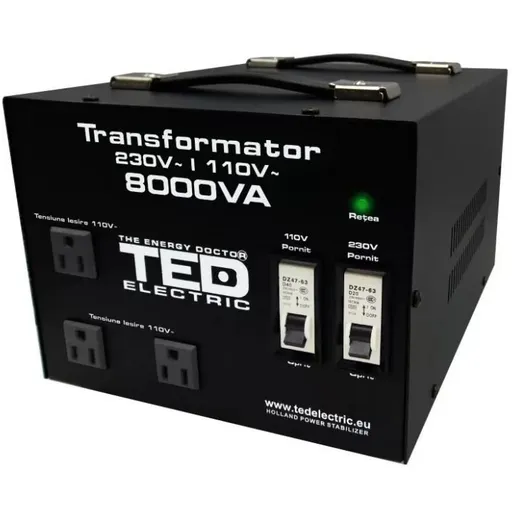 Transformator de la 220V la 110V 8000VA / 6400W cu carcasa TED Electric TED000262