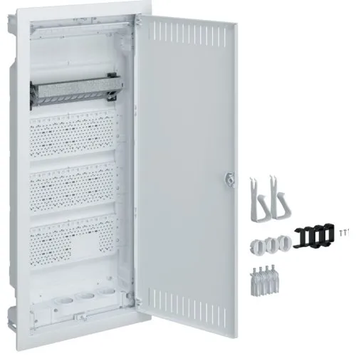 Tablou Volta multimedia 48NW, 3 prize schuko, accesorii montaj, montaj incastrat gips carton Hager VH48NW