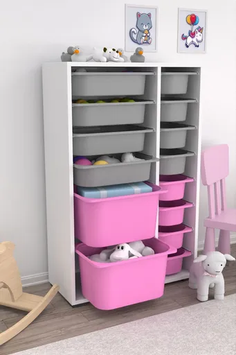 Dulap multifunctional, Hanah Home, Rine 2D4K8U, 69.5x109x30 cm, Alb / Gri / Roz