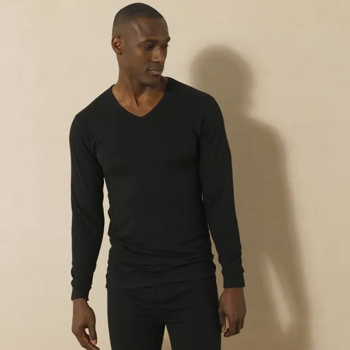 Set de 2 tricouri Thermoperle cu mânecă lungă și decolteu în V, căldură medie