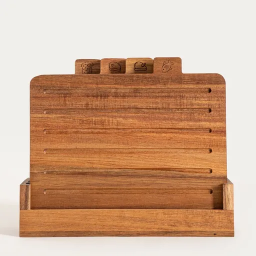 Set 4 tocatoare si suport Mooka, Homla, 30.5x10x7 cm, lemn, natur