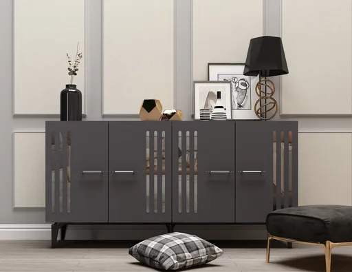 Consola, Hanah Home, Junes, 150x79x40 cm, Antracit / Argintiu