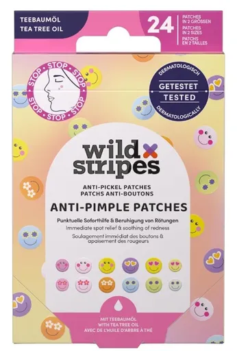 Wild Stripes Plasturi hidrocoloizi pentru acnee cu ulei de arbore de ceai Smile Prevent (Anti-Pimple Patches) 24 bucăți