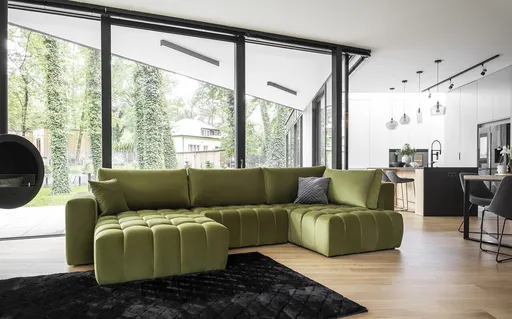 Coltar extensibil stanga 6 locuri ELTAP, LT-33LO, Bonito, 350x175x92 cm, lemn/poliester, verde olive
