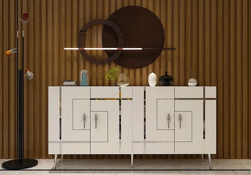 Consola, Hanah Home, Line KB150, 150x75x35 cm, Alb / Argintiu