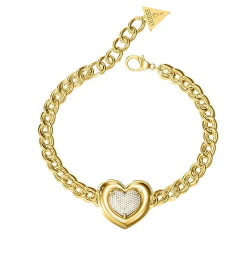 Guess Brățară distinctă placată cu aur Inimă cu cristale L.O.V.E. JUBB05456JWYG 18,4 cm