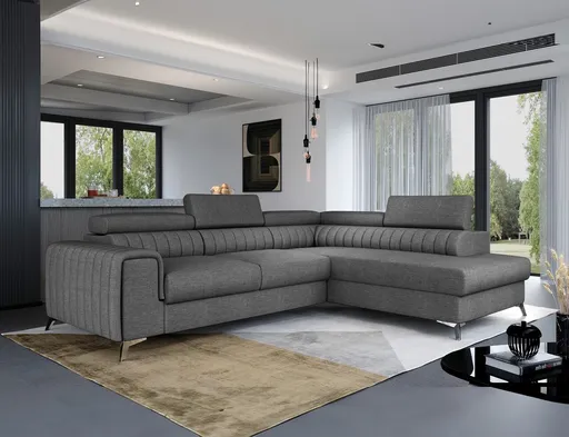 Coltar extensibil dreapta 4 locuri, ELTAP, Lau-43, Laurence, 278x205x92 cm, lemn/poliester, gri inchis