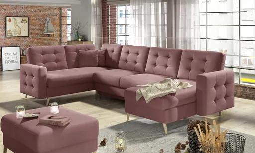 Coltar extensibil reversibil 5 locuri ELTAP, AsdU-21, Asgard, 326x202x93 cm, lemn/poliester, roz inchis