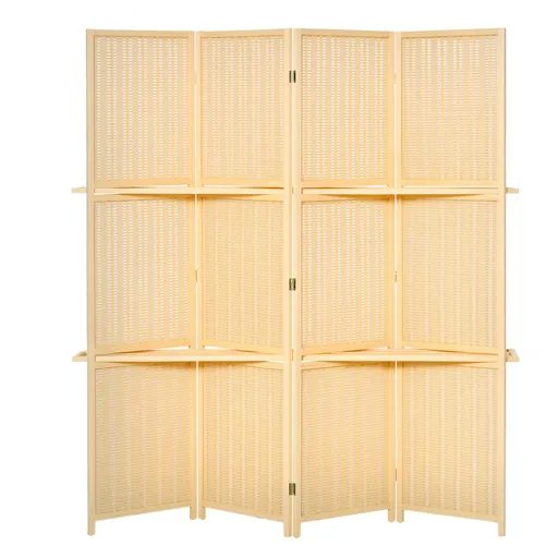 HOMCOM Separator de cameră din bambus, cu 2 rafturi, pliabil, picioare, natur | Aosom Romania