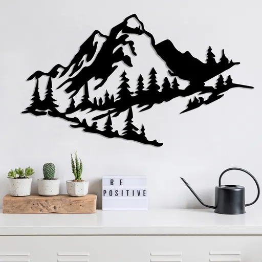 Decoratiune de perete, Mountain 2, Dimensiune: 40 x 70 cm, Negru