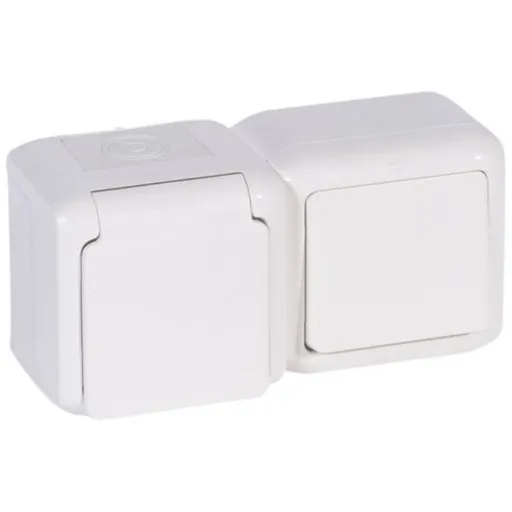 Intrerupator+priza 2P+E aplicat IP44 16A Forix Legrand 782371, alb