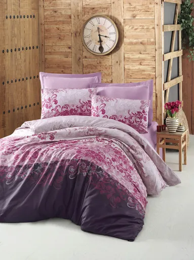 Lenjerie de pat dubla (BL), L'essentiel Maison, Rina, Roz / Liliac / Crem / Roz