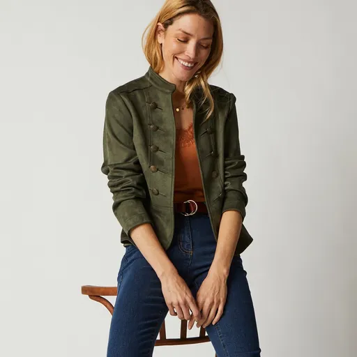 Jachetă din piele întoarsă artificială în stil militar