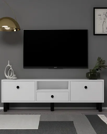 Comoda TV, Hanah Home, 1310-DROP-1, 140x45x30 cm, PAL , Alb/Negru