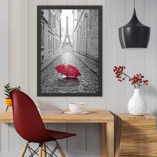 Tablou decorativ, Eiffel Tower 2 (40 x 55), Polistiren, Negru/Rosu