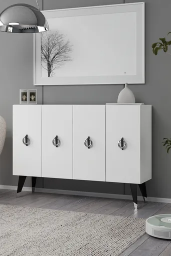 Consola, Hanah Home, 8184KM-32, 120x80x29.6 cm, PAL , White / Black / Silver