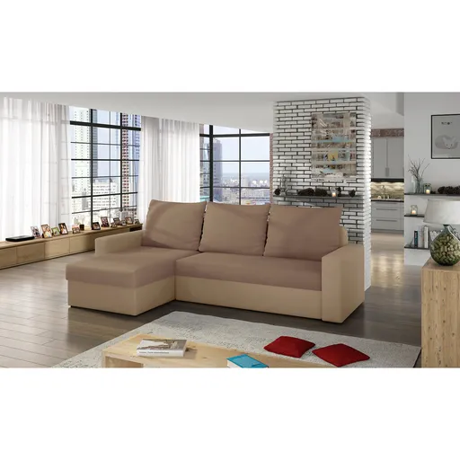 Coltar extensibil reversibil 3 locuri ELTAP, Livio, 237x150x72 cm, lemn/poliester, maro deschis/bej