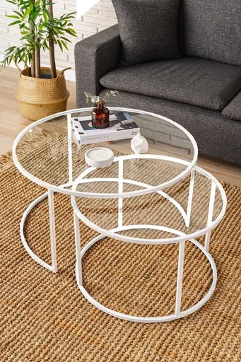 Masuta de cafea, Hanah Home, Belarus 80, 80x43x80 cm, Alb / Transparent