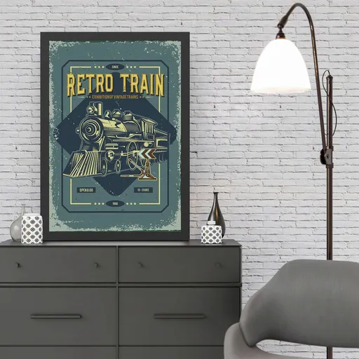 Tablou decorativ, Retro Train (55 x 75), Polistiren, Multicolor