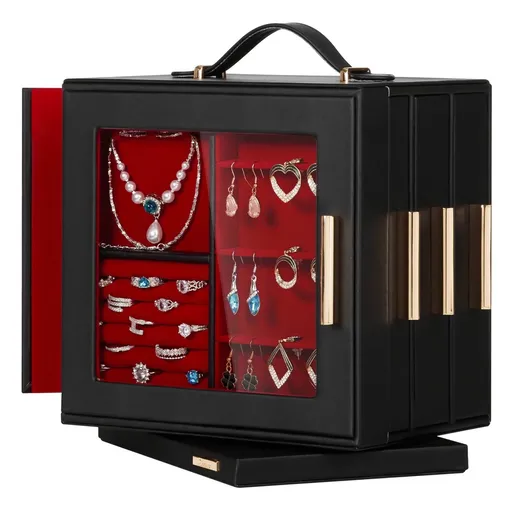 Troli Cutie de bijuterii modernă, de culoare neagră, cu mâner