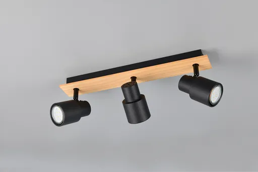 Plafoniera Pierre, RL, 40x6x15 cm, 10W, 3x GU10, metal, negru mat/natur