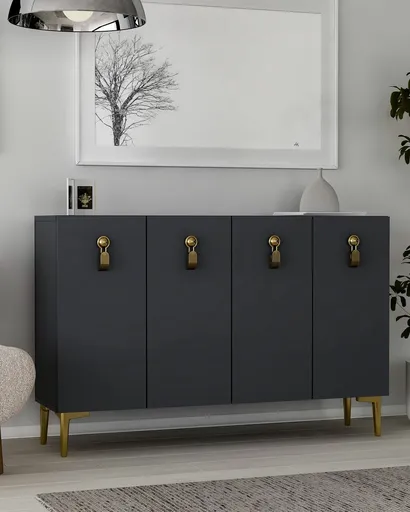 Consola, Hanah Home, 8181KM-64, 120x75x29.6 cm, PAL , Antracit / Aur