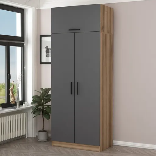 Dulap pentru haine, Hanah Home, Kale Anthracite, 90x235x52 cm, Antracit