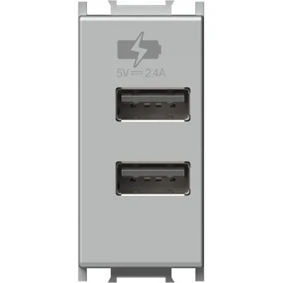 Modul Incarcator 2*USB 5V 2,1A 1M argint, TEM Modul TEM-EM67ES-B