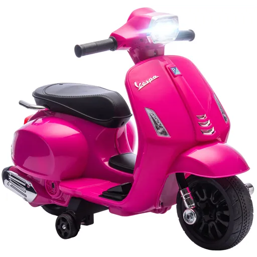 AIYAPLAY Motocicletă electrică copii Vespa 6V cu roți de sprijin, far, claxon pentru 2-6 ani 71 x 37 x 52 cm Roz | Aosom Romania