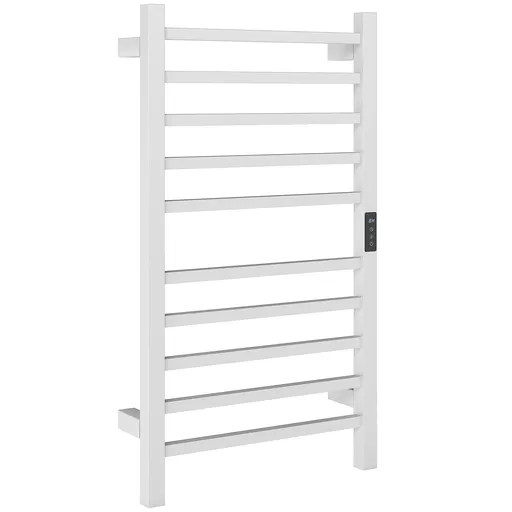 HOMCOM Uscător de Prosoape Electric cu 10 Bare, Timer, Afișaj LCD și Temperatură Reglabilă, 45x11x80 cm, Alb | Aosom Romania