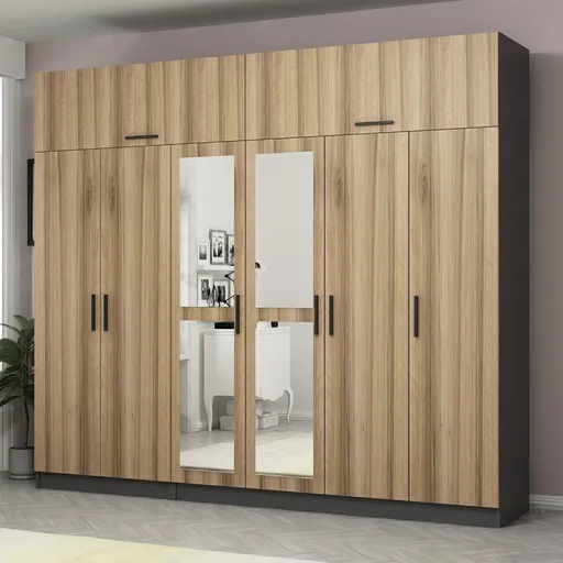 Dulap pentru haine, Hanah Home, Kale, 270x235x52 cm, Nuc / Antracit