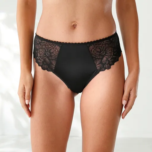 Set de 2 chiloți tanga cu talie înaltă în microfibră și dantelă