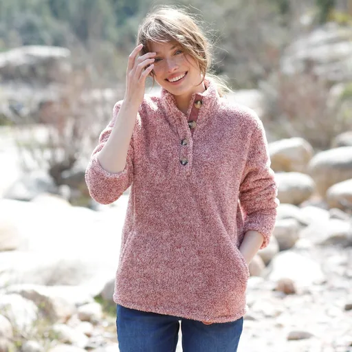 Hanorac tricotat din pluș cu fermoar cu nasturi