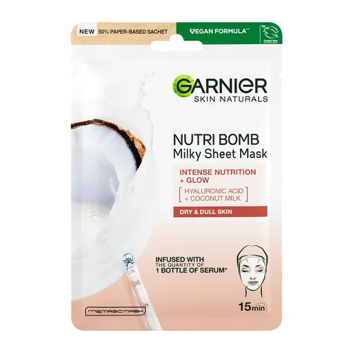 Garnier Mască de față textilă cu lapte de cocos pentru piele uscată Naturals cutanate (Milky Tissue Mask) 28 g