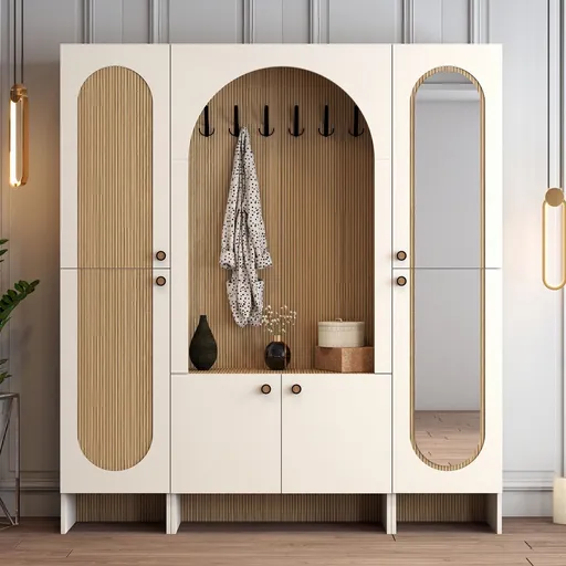 Cuier de perete, Hanah Home, Palermo Klm, 180x200.6x37 cm, PAL, Crem / Stejar