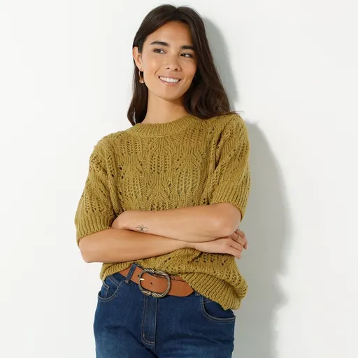 Pulover cu mâneci scurte cu atingere de mohair