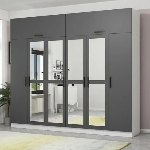 Dulap pentru haine, Hanah Home, Kale, 270x255x52 cm, Antracit/Alb