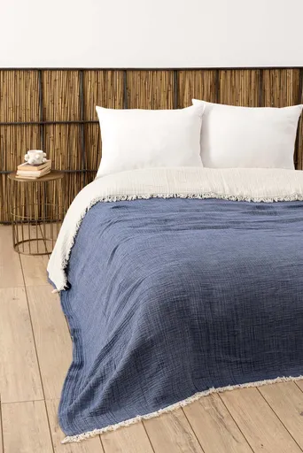 Cuvertura matlasata dubla, L'essentiel Maison, Muslin, Albastru navy