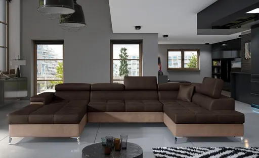 Coltar extensibil dreapta 5 locuri ELTAP, Edr-37, Eduardo, 337x205x88 cm, lemn/poliester, maro inchis/maro deschis