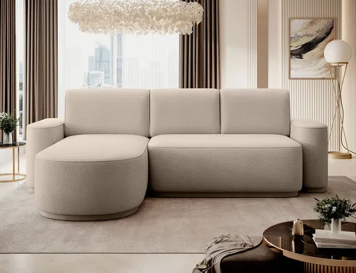 Coltar extensibil stanga 4 locuri ELTAP, Aurumm, 285x180x92 cm, lemn/poliester, bej