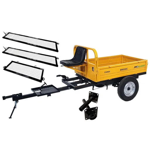 Remorca motocultor cu obloane inaltare si manicoti cu blocator (intoarcere usoara) 23mm sau 32 mm, Campo RM500C