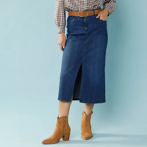 Fustă midi din denim pentru o siluetă mai mică