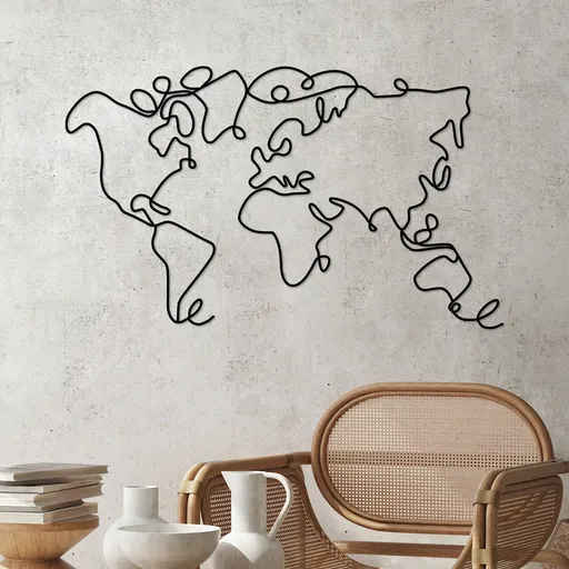 Decoratiune de perete, World Map, Grosime: 2 mm, Negru